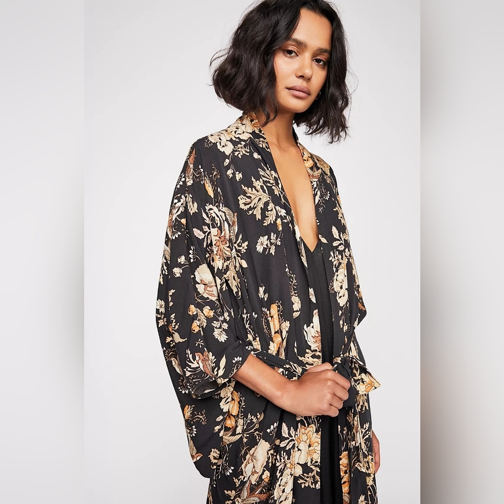 Spell & The Gypsy x Free People Jane Maxi Robe Kimono OS Bird Print Floral - Picture 1 of 12
